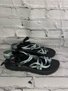Chaco Women’s Z/Cloud Black Sport Sandals with Green and Blue Patterned Straps